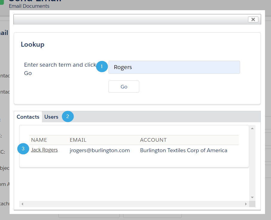 The contact lookup window