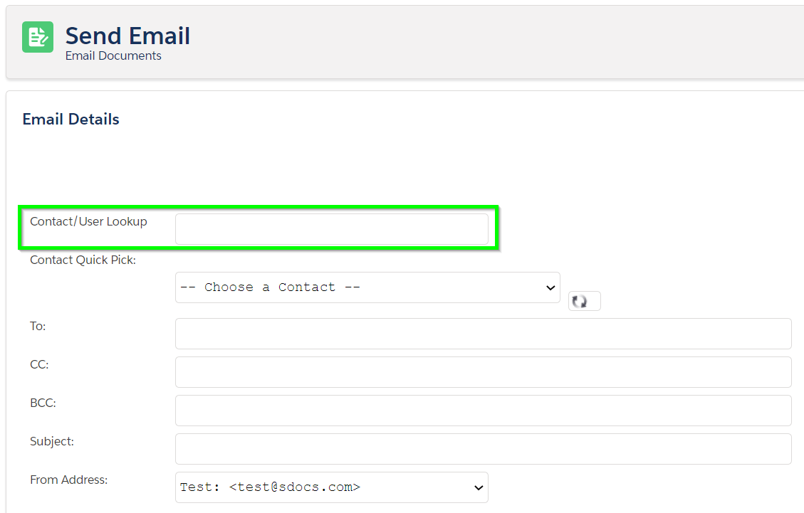 The S-Docs contact user lookup field