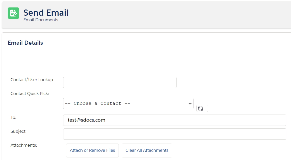 The S-Docs email page without CC or BCC fields