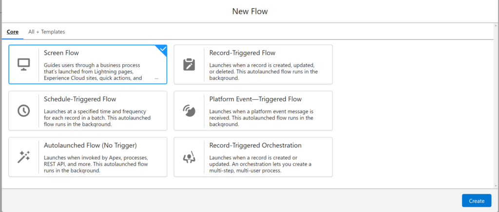 Choose screen flow form the New Flow menu