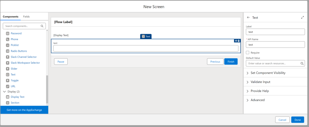New Screen Flow Configuration