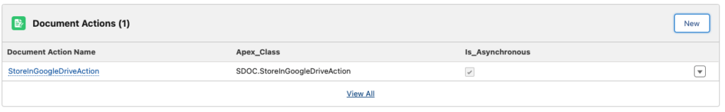 Display of the configured Document Action in the S-Doc Template record.